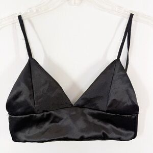It’s Omighty B*tch Black Satin Bra Top Size S V-Neck Cocktail Party Sexy Gothic